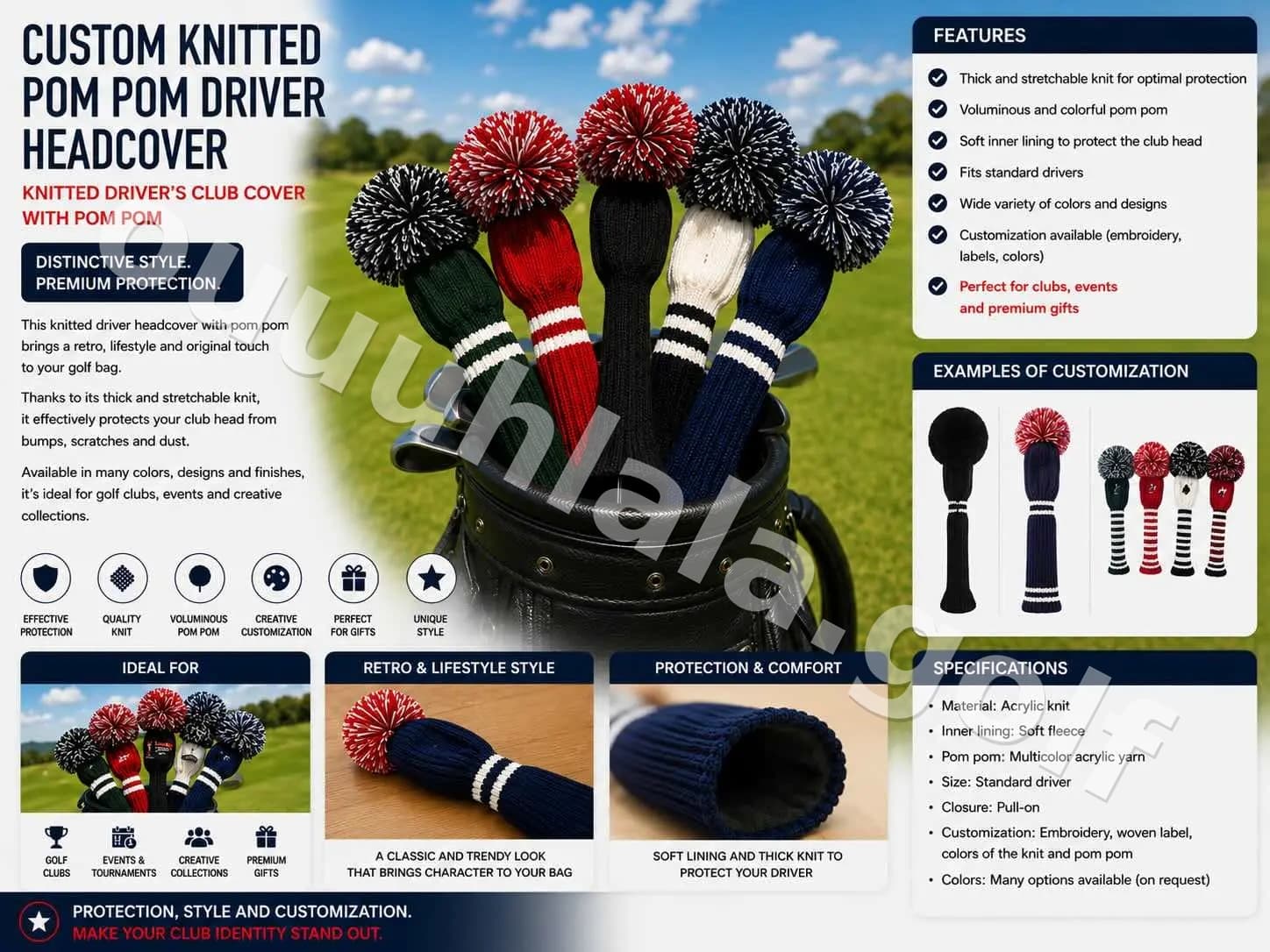 Custom Knitted Pom Pom Driver Headcover