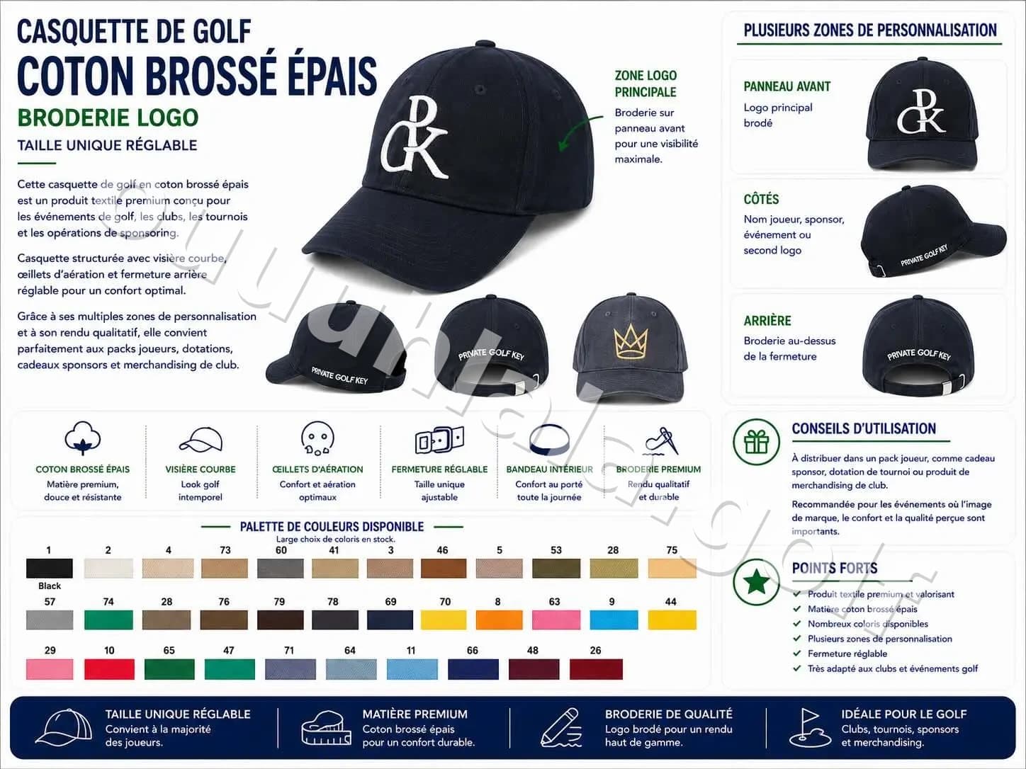 Casquette de golf en coton brossé épais