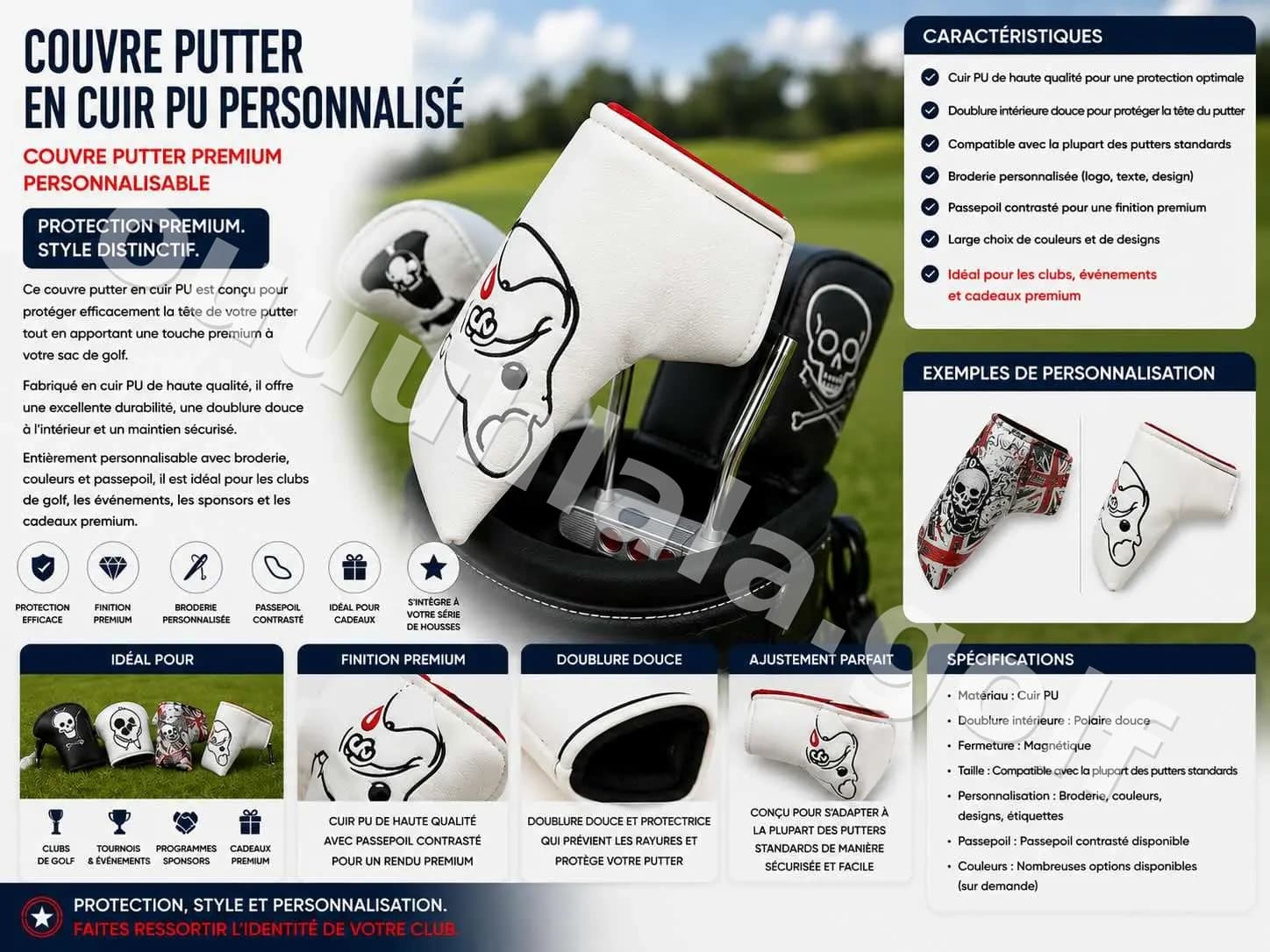 Couvre-putter en simili cuir personnalisé
