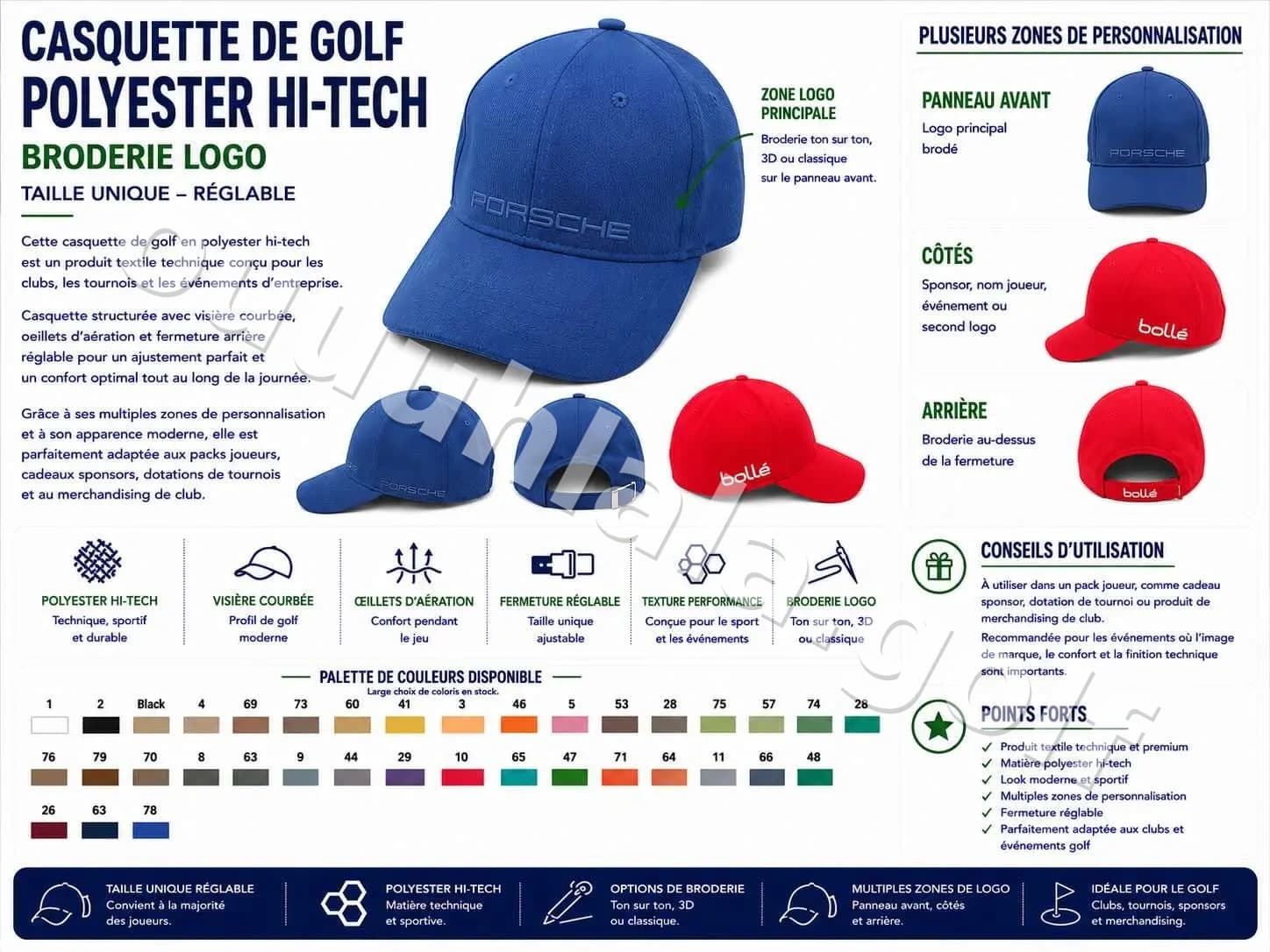 Casquette de golf en polyester high-tech