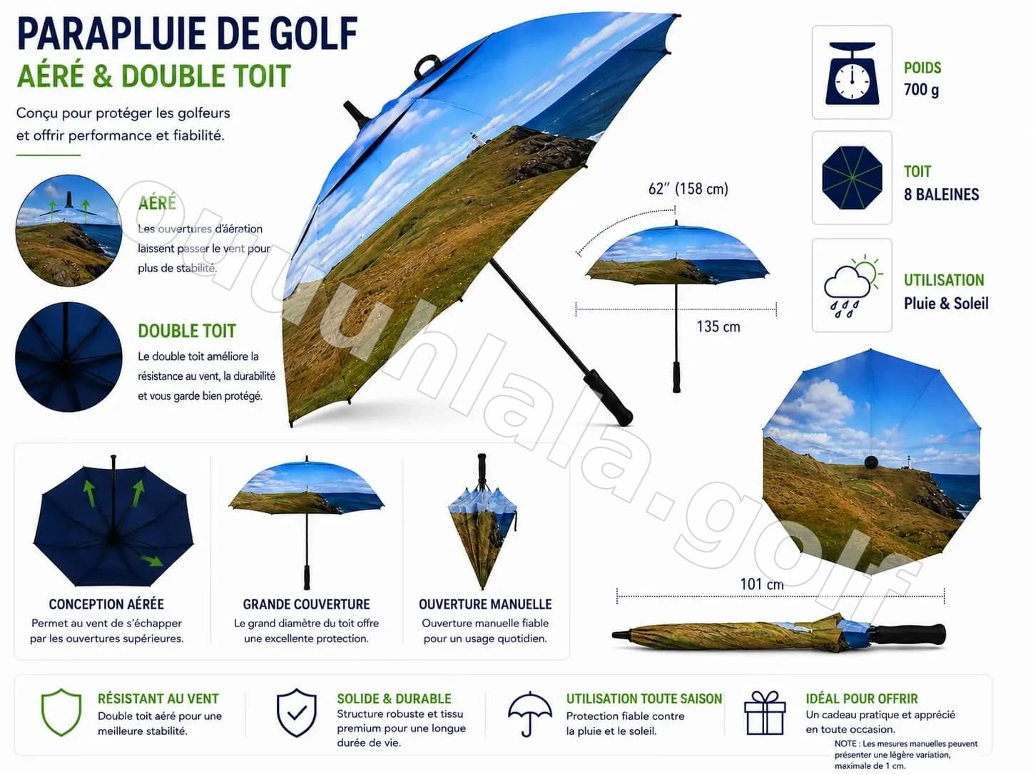 Parapluie de golf 62” double toile ventilée full sublimation all over