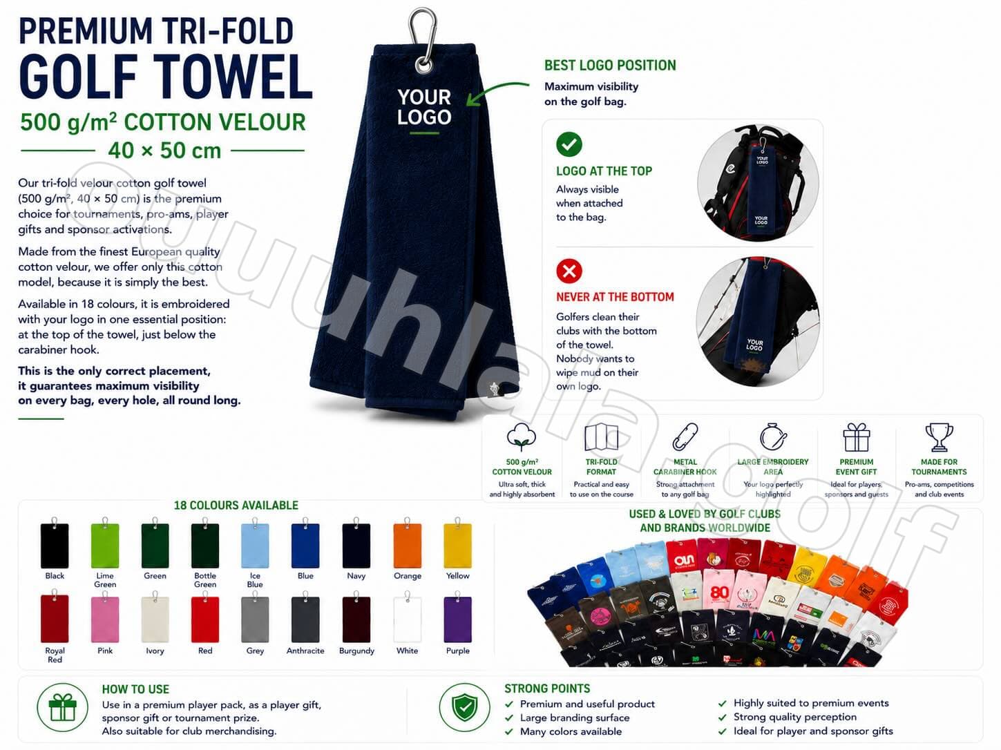 Tri-Fold Velour Cotton Golf Towel