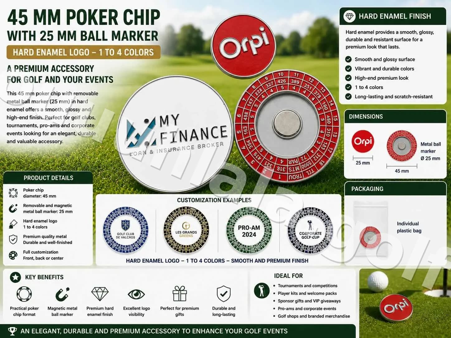 45 mm Poker Chip with 25 mm Ball Marker - Hard Enamel