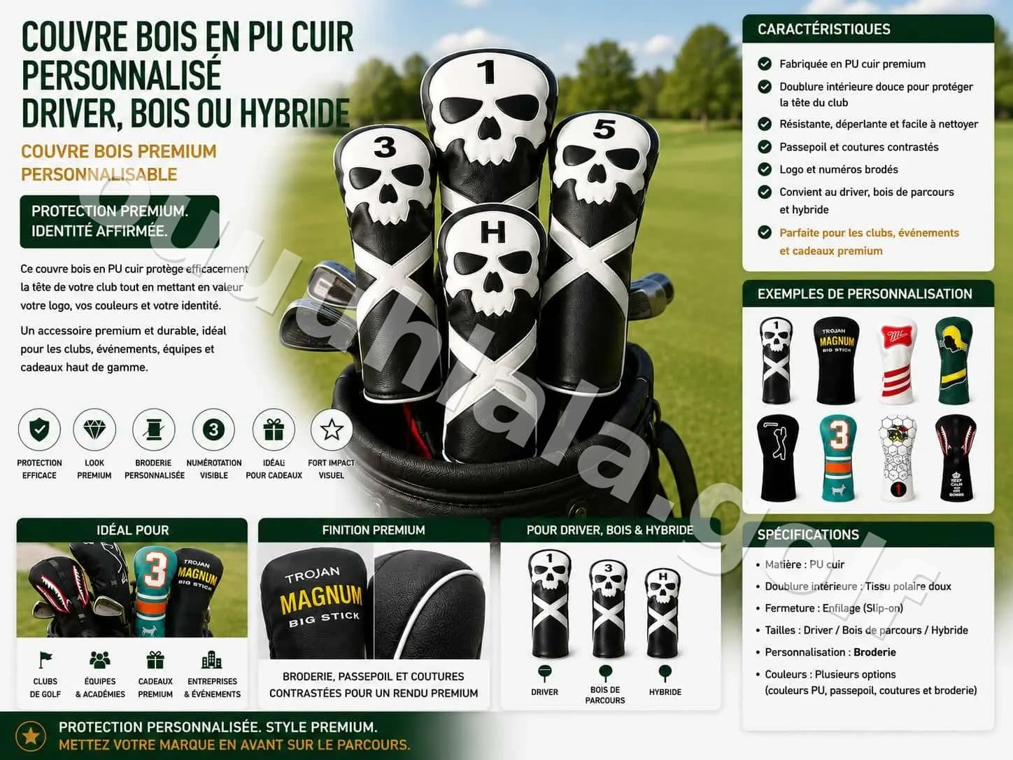 Couvre-club en simili cuir personnalisé