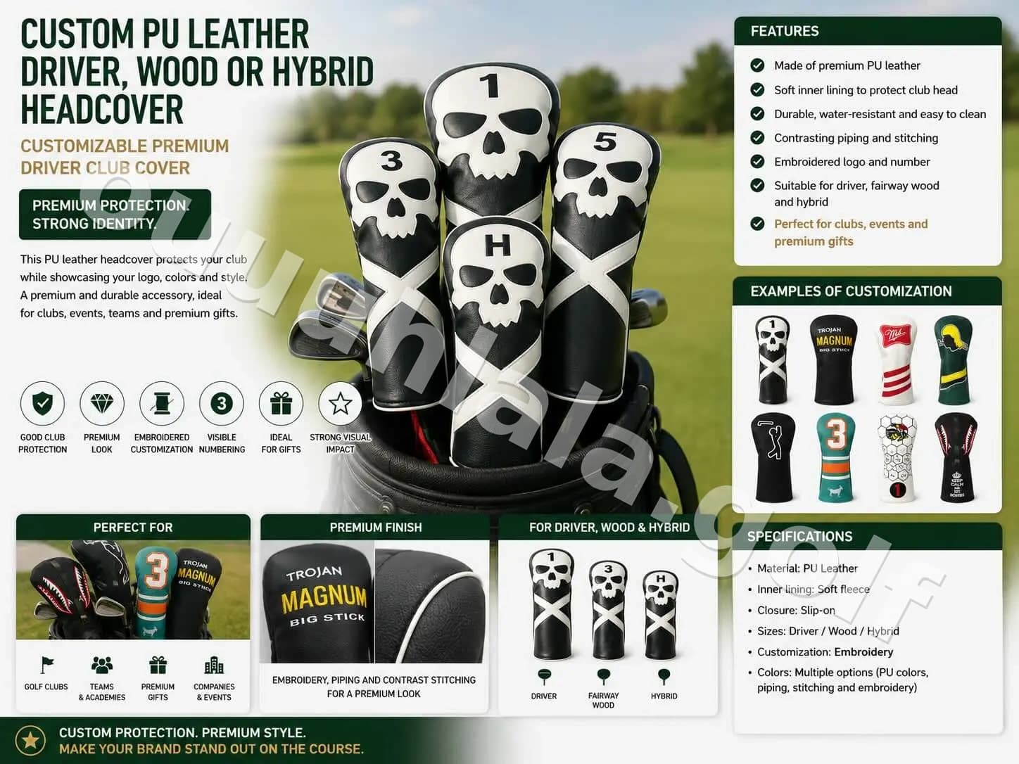 Custom PU Leather Headcover